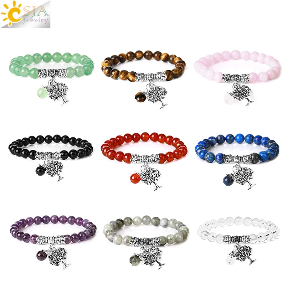 CSJA Life of Tree Fengshui Gemstone Bracelet Natural Energy Stone Healing Amethyst Crystal Beads Men Women Bracelet  E748