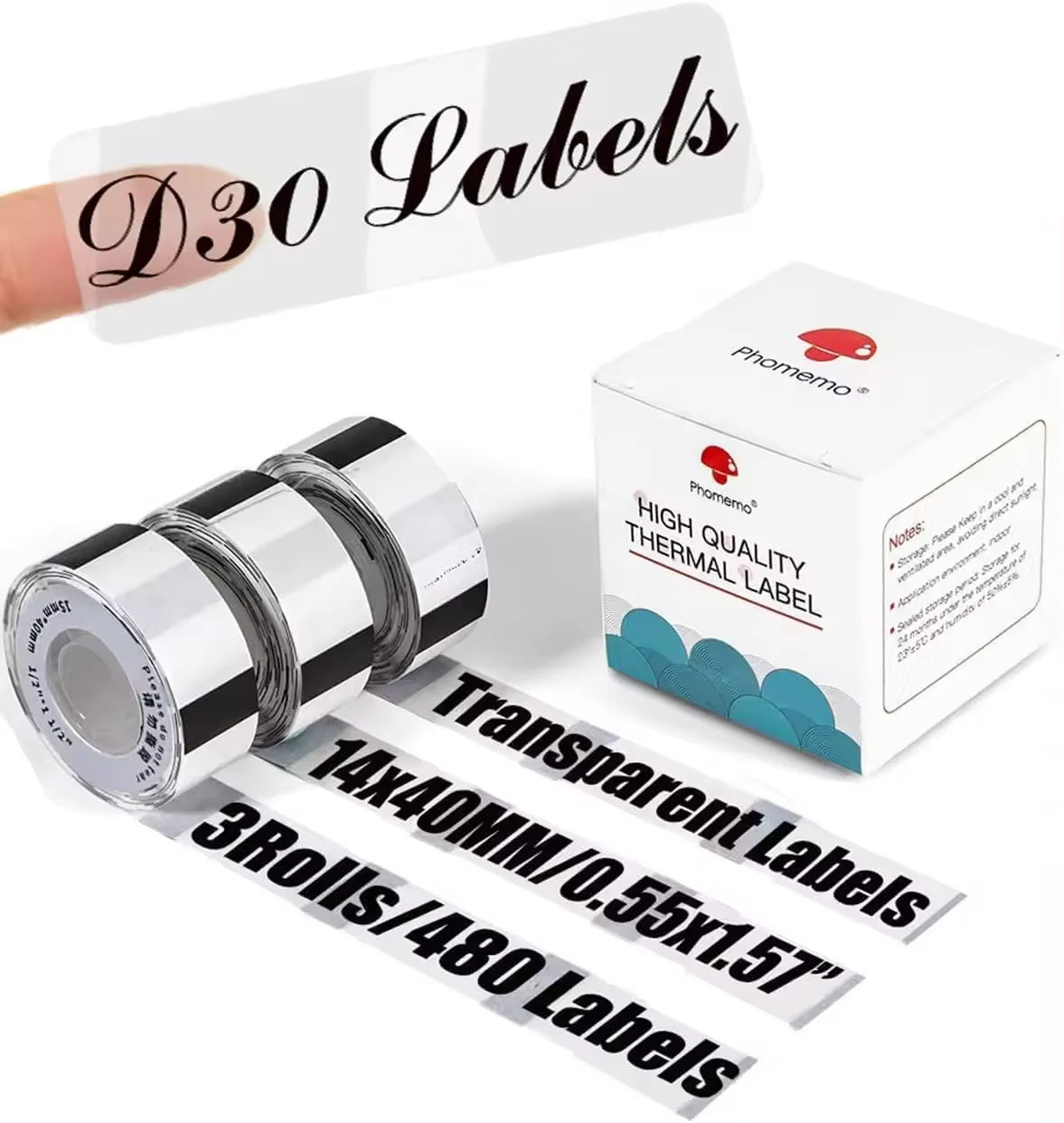 Phomemo D30 Transparent Label Sticker 14mm X 30mm Self-Adhesive Square Label Tape