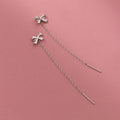Cubic Zirconia Bowknot Shape Long Chain Ear Threader 925 Sterling Silver Drop Earrings Women Fashion Jewelry