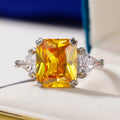 CAOSHI Hot Selling 3A Cubic Zircon Yellow Color Diamond Wedding Jewelry for Women Eternity Silver Plated 3 Stone Crystal Ring