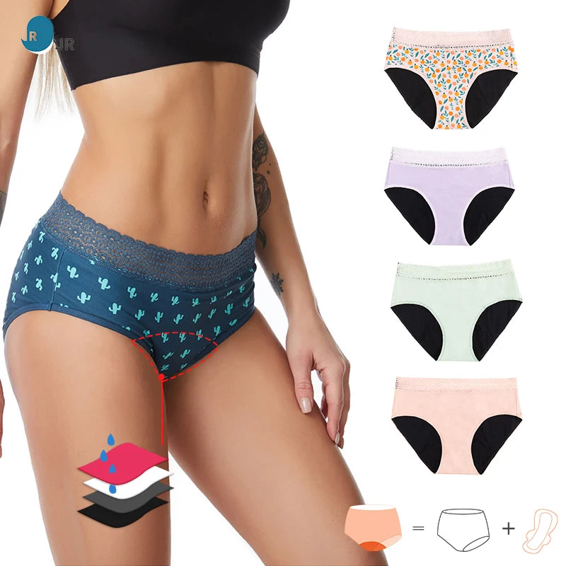 Custom 4 Layers Lace Hollow Out Postpartum Leakproof Waterproof Incontinence Absorbent Women Underwear Period Menstrual Panties