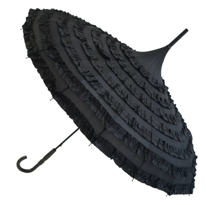 LOTUS Ladies 16 Ribs Lace Wedding Parasol Umbrella Pagoda Shaped with Plastic Handle for Outdoor Use in Various Colors