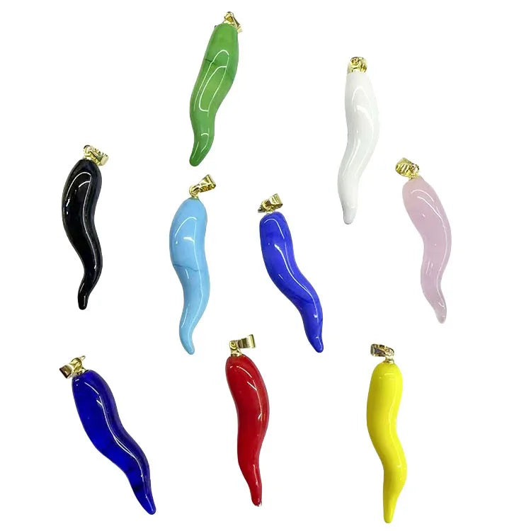 JF7384 Hot Jewelry Supplies Rainbow Multi Colored Gold Plated Red Glaze Lampwork  Chilli Pepper Horn Charm Pendants