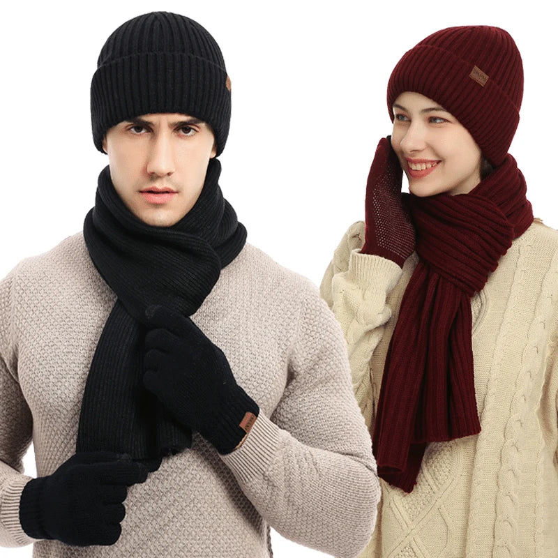 Classic Ribbed Style 3 PCS Adult Winter Beanie Scarf Gloves Set