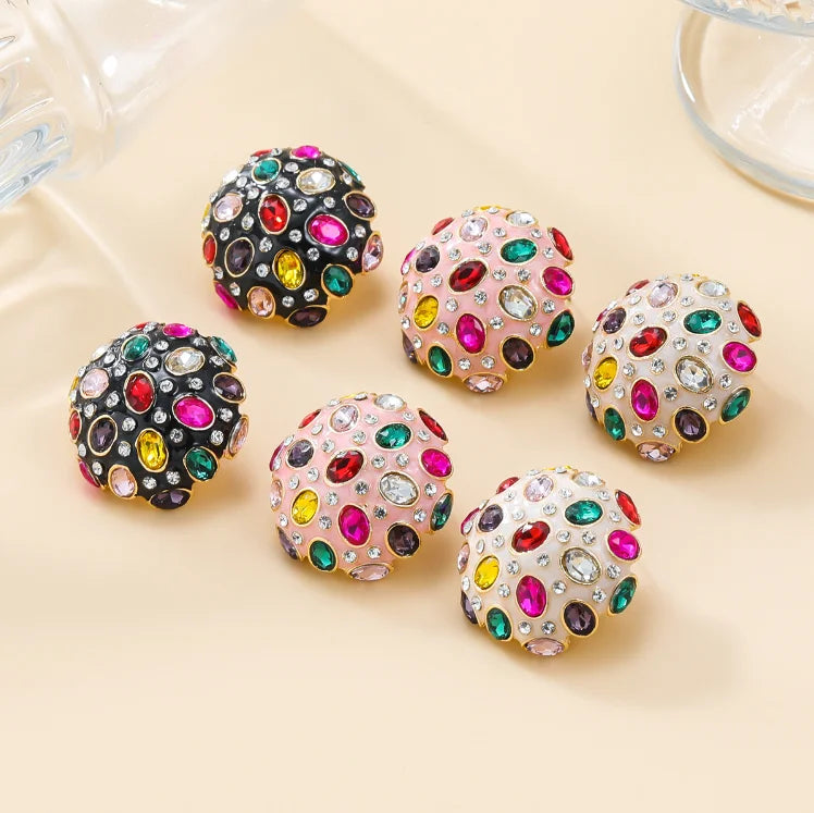 New Design ZA Metal Enamel Drop Earrings for Women Color Crystal Rhinestone Circle Stud Earring Trendy Geometry Round Earrings