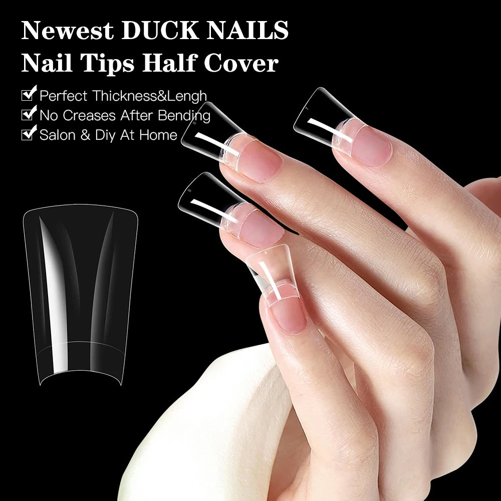 French Clear White Natural Tips Nails 500pcs Transparent Half Cover Faux Ongles False Wide Duck Nail Tips