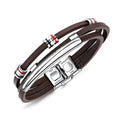 Men's Fashion Vintage Stainless Steel Magnetic Clasp Leather Bracelet Multilayer Genuine Leather Wrap Cuff Wristbands PH1219