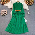 S-2XL Stand up Collar Bubble Sleeve A-line Dress Beach Vacation Long Dress With Large Hem Beach Dress