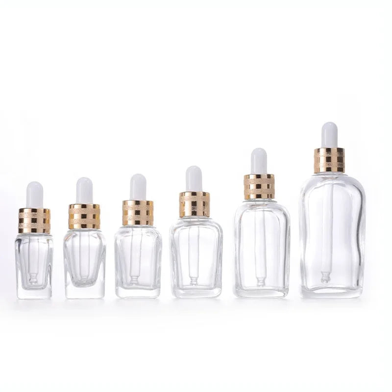 10ml 15ml clear Empty Cosmetic Package Facial Serum Bottle Thick Bottom Square Essential Oil Glass Dropper Bottle