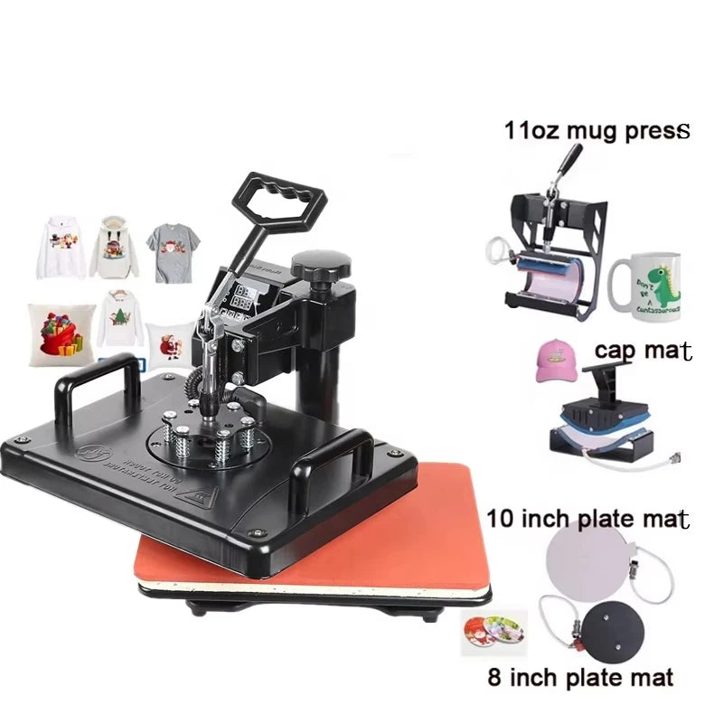 Double Display 30*38 CM 5 in 1 Combo Sublimation Machine for T-shirts Plates/Hat/Mug/Phone Case/Bottle