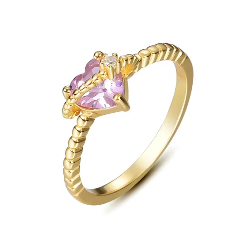 Luxury Planet Designer Fine Jewelry Cute 925 Sterling Silver Gold Plated Promise Love Pink Heart Rings Women Girls