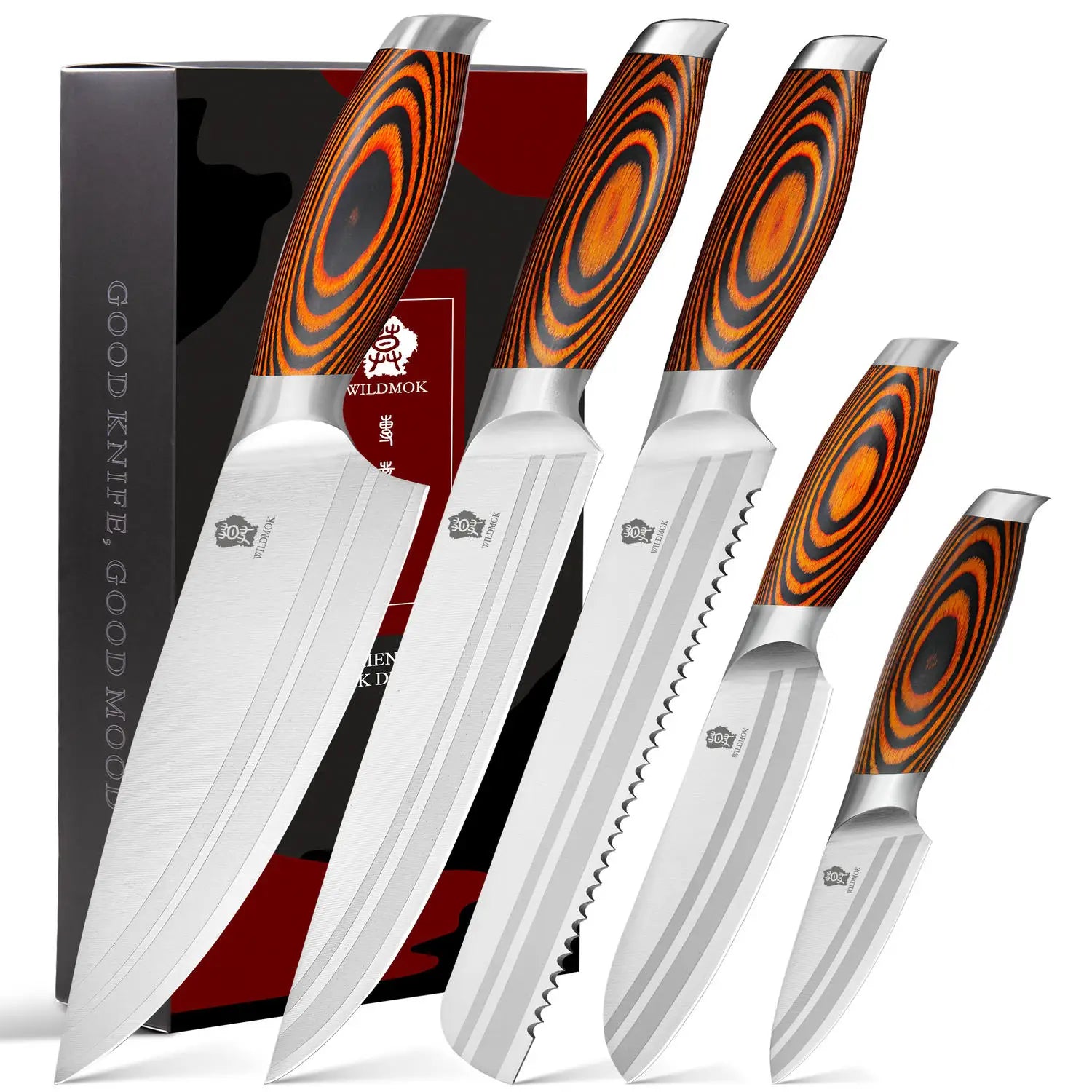 WILDMOK Professional 5-Piece Chef Knife Set Stainless Steel Kitchen Knives with Sharp Blades & Gift Box