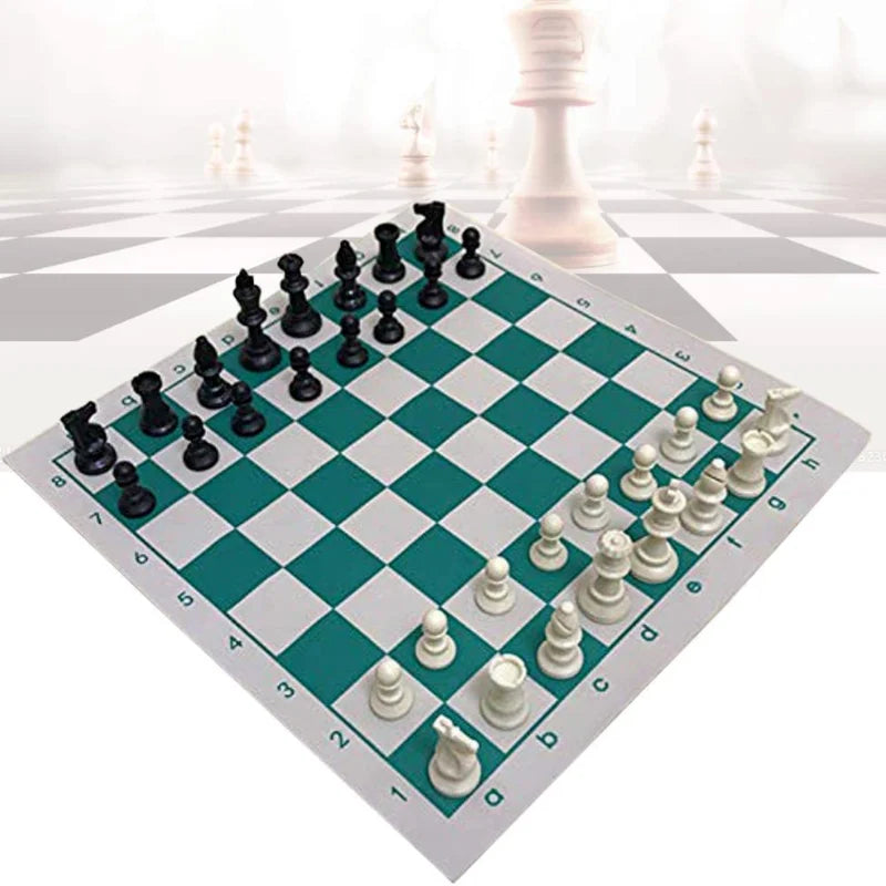 Tournament Chess Mat PU Leather Tournament Roll up Chess Board Set Game Mat Checker Chessboard With Pieces