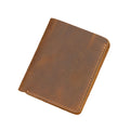 Minimalist Stylish Men's Slim Wallet Genuine Crazy Horse Leather Bifold with Open Closure RFID Blocking Short Front Pocket