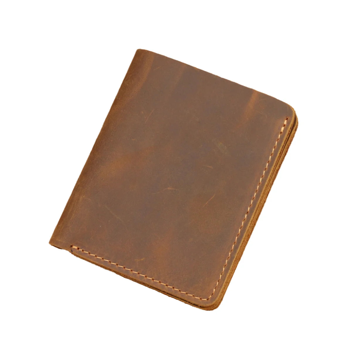 Minimalist Stylish Men's Slim Wallet Genuine Crazy Horse Leather Bifold with Open Closure RFID Blocking Short Front Pocket