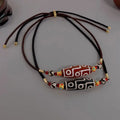Natural Agate Tianzhu Necklace Men Pray Blessing Necklace Ethnic Adjustable Tibetan Nine Eyes Dzi Bead Necklace Gift for Husband