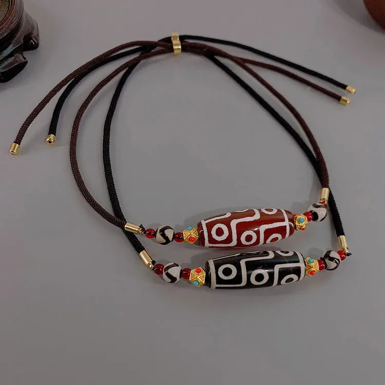 Natural Agate Tianzhu Necklace Men Pray Blessing Necklace Ethnic Adjustable Tibetan Nine Eyes Dzi Bead Necklace Gift for Husband