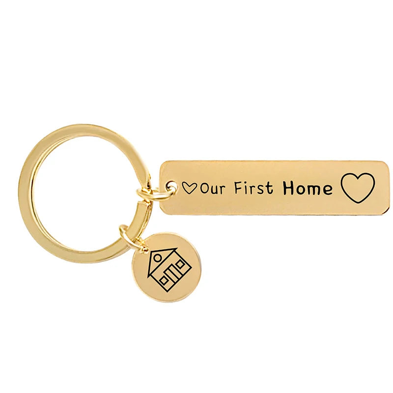 18K Gold Plated Stainless Steel New Home Housewarming House Warming Party Gift Key Chain Engraved Personalized Message Key Rings