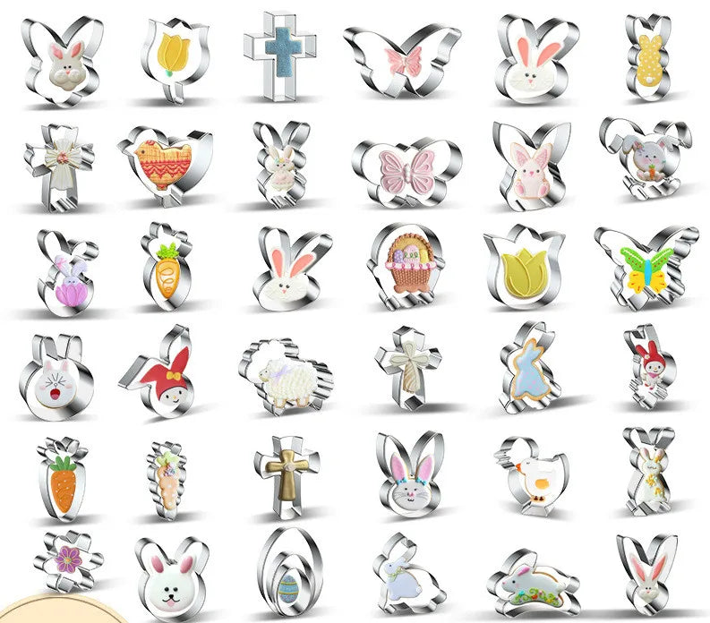 Easter Bakery Tools Easter Egg Rabbit Carrot Stainless Steel Cutter Cookie Fondant Icing Tools Animal Cutting Mold