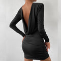 New Arrival Simple Dresses for Women Long Sleeve Ruched Solid Mini Short Party Club Dress