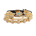 New Design Luxury Micro CZ Pave Hand Arrow Ball Gold Color Beads Stainless Steel Custom Logo Macrame Bracelet Women Men JBS11653