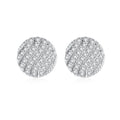 Women Fashion 925 Sterling Silver Simple Paved Full CZ Diamond Zircons Round Disc Shape Stud Earrings