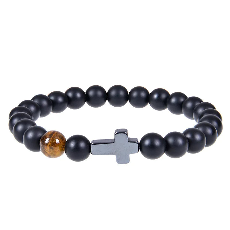 Wholesale Women Mens String Cross Stone Beaded Bracelets with Card As Christmas Christian Gift