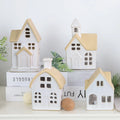 Holiday Farmhouse Rustic Decor LED Lighted Ceramic Christmas Village Houses Figurines Indoor for Home Table Mantle Fireplace