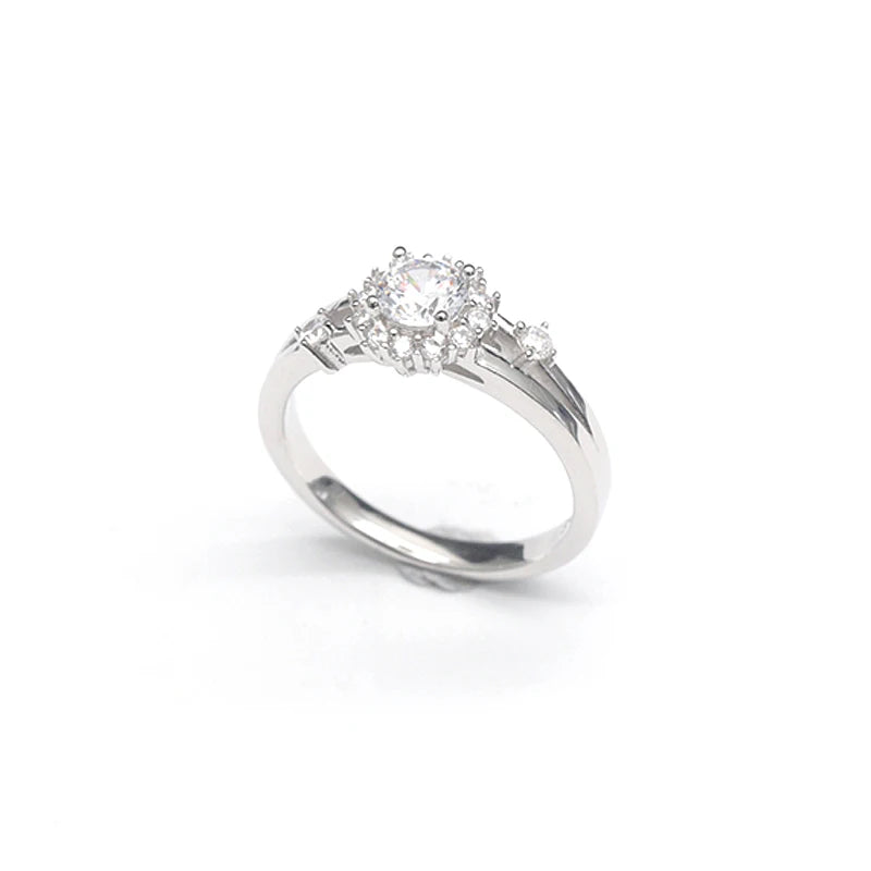 Fine Jewelry Zircon Flower Ring 925 Sterling Silver Engagement Ring for Women Gift