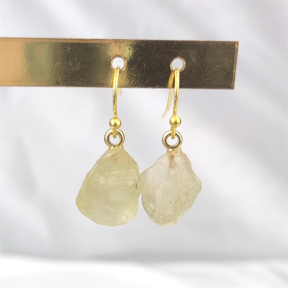 Wholesale Fashionable Simple Handmade Women's Pendant Earrings Raw Stone Crystal Irregular Green Fluorite Rose Quartz Jewelry