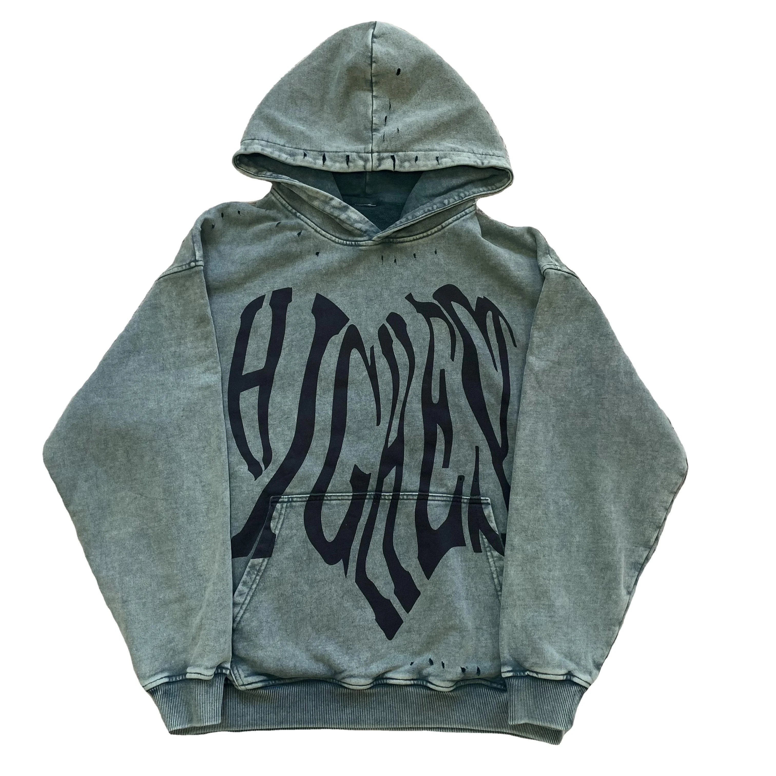 DENIMGUYS Custom Screen Printed Graphic Men Distressed Hoodies Streetwear Men's Oversized Vintage Sun Faded Hoodie