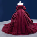 RSM222190 Luxurious Formal Chiffon Prom Gowns Designer Claret Short Sleeve Evening Dresses