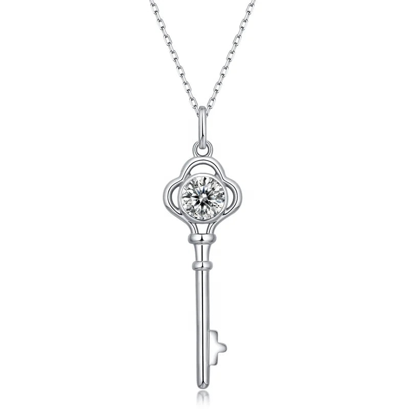 Abiding Moissanite Diamond Jewelry Custom Key Pendant Bezel Setting 925 Sterling Silver Christmas Jewelry Rhodium Plating Women