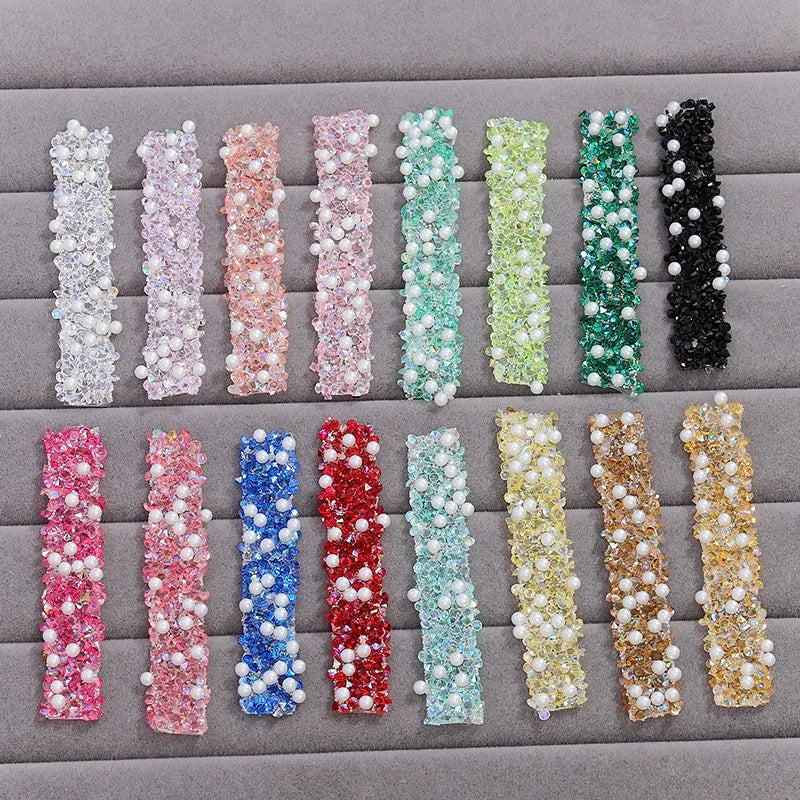 Shining Colorful 1.2CM Double-sided Tape Hot Melt Adhesive Pearl Crystal Rhinestone Chain for DIY Clothes Bags Decoration