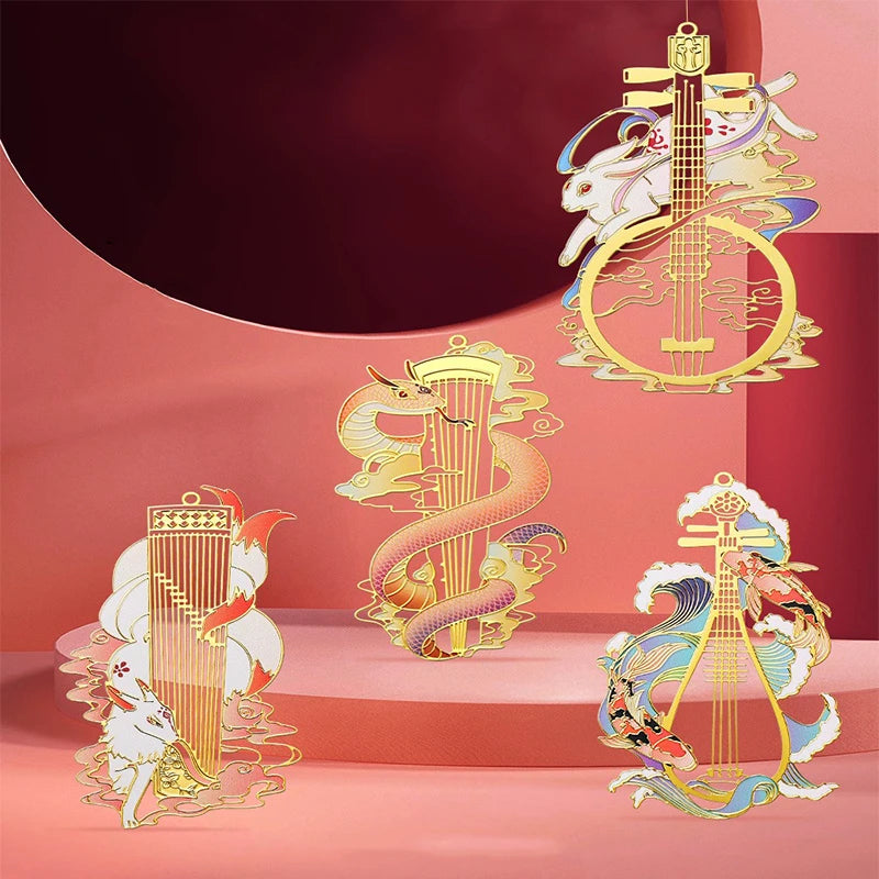 Custom Classical Antique Metal Bookmarks Tian Lai Qin Yun Creative Chinese Style Metal Bookmarks Chain Sublimation Technique