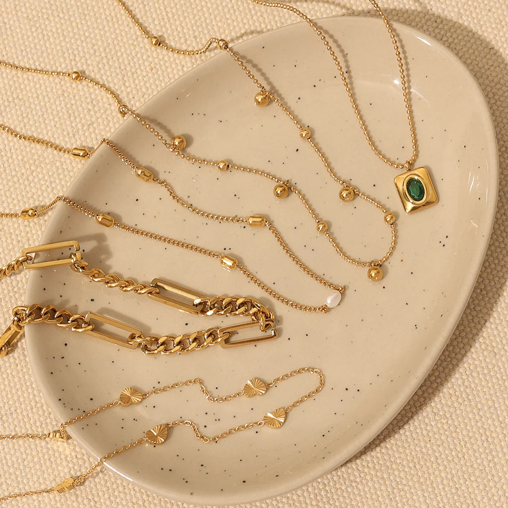 Fine Jewelry Necklace 18K Gold Plated Station Necklace Gold Beads Clavicle Chain Minimalist Beaded Chain Pearl Necklace
