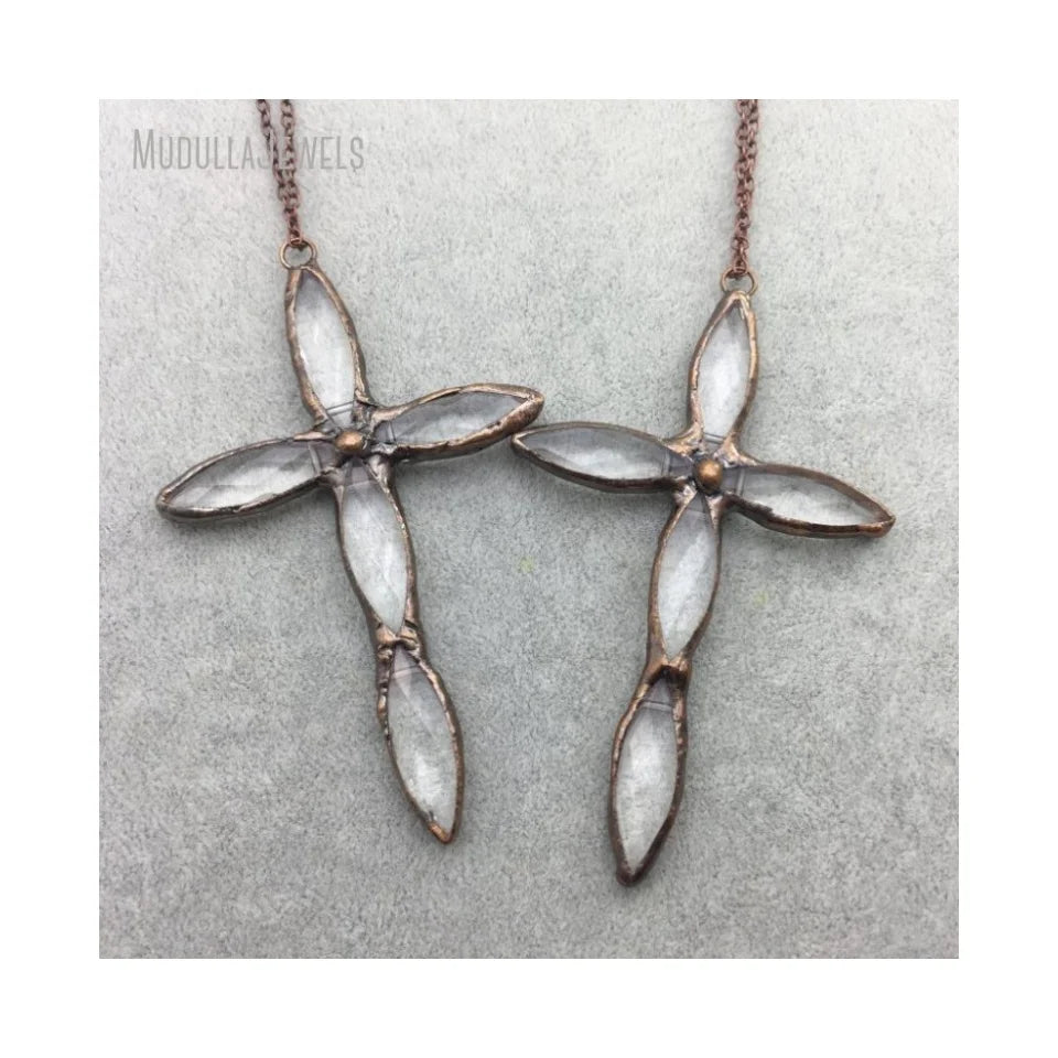 NM40112 Copper Jewelry Glass Crystal Cross Crucifix Pendant Chain Necklace Antique Bronze Plated Christian Jesus Gift Wholesale