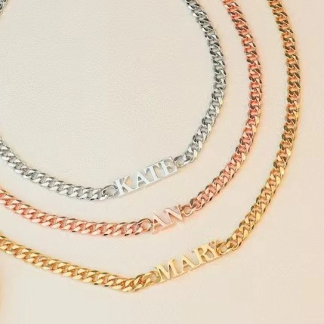 Qiuhan Stainless Steel Personalization Capital Letters Custom Name Necklace Bracelet Jewelry Accessories