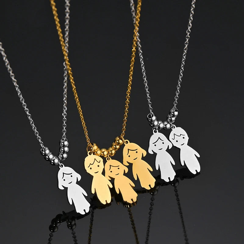 Personalized Stainless Steel Necklace for Women Kids Custom Engraved Name Plate Pendant with Link Chain for Boys Girls