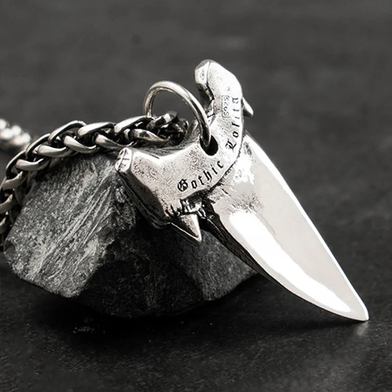Viking Design S925 Silver Animal Tail Pendant Punk Geometric Shark Teeth Necklace Letter Pattern Fine Pendants Charms