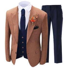 S0422H Four Seasons Korean Style Slim Casual Plaid Striped Men's Three-piece Suit