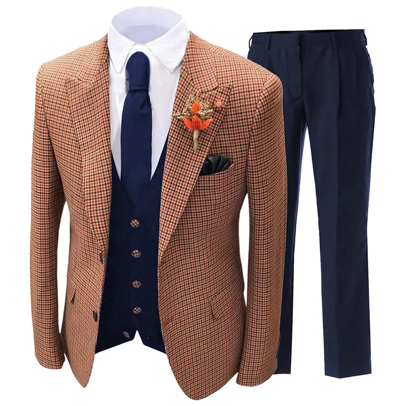 S0422H Four Seasons Korean Style Slim Casual Plaid Striped Men's Three-piece Suit