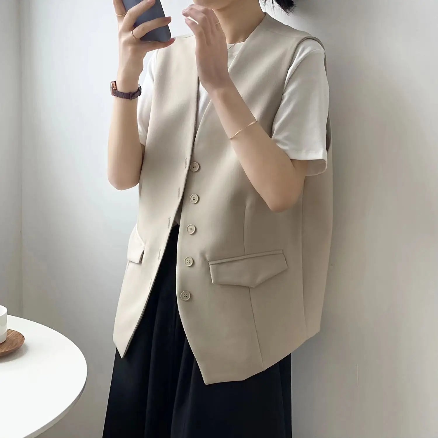 S-XXL Spring New Real Temperament Suit Vest Korean Version Loose Sleeveless Single-breasted Vest
