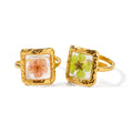 Dainty 18K Gold Plated Stainless Steel Square Shape Opening Real Colorful Eternal Plum Flower Ring for Girls