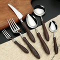 Modern Minimalist Retro 304 Stainless Steel Tableware Set with Wood Handle Mirror Polish Knife Fork Spoon Silver