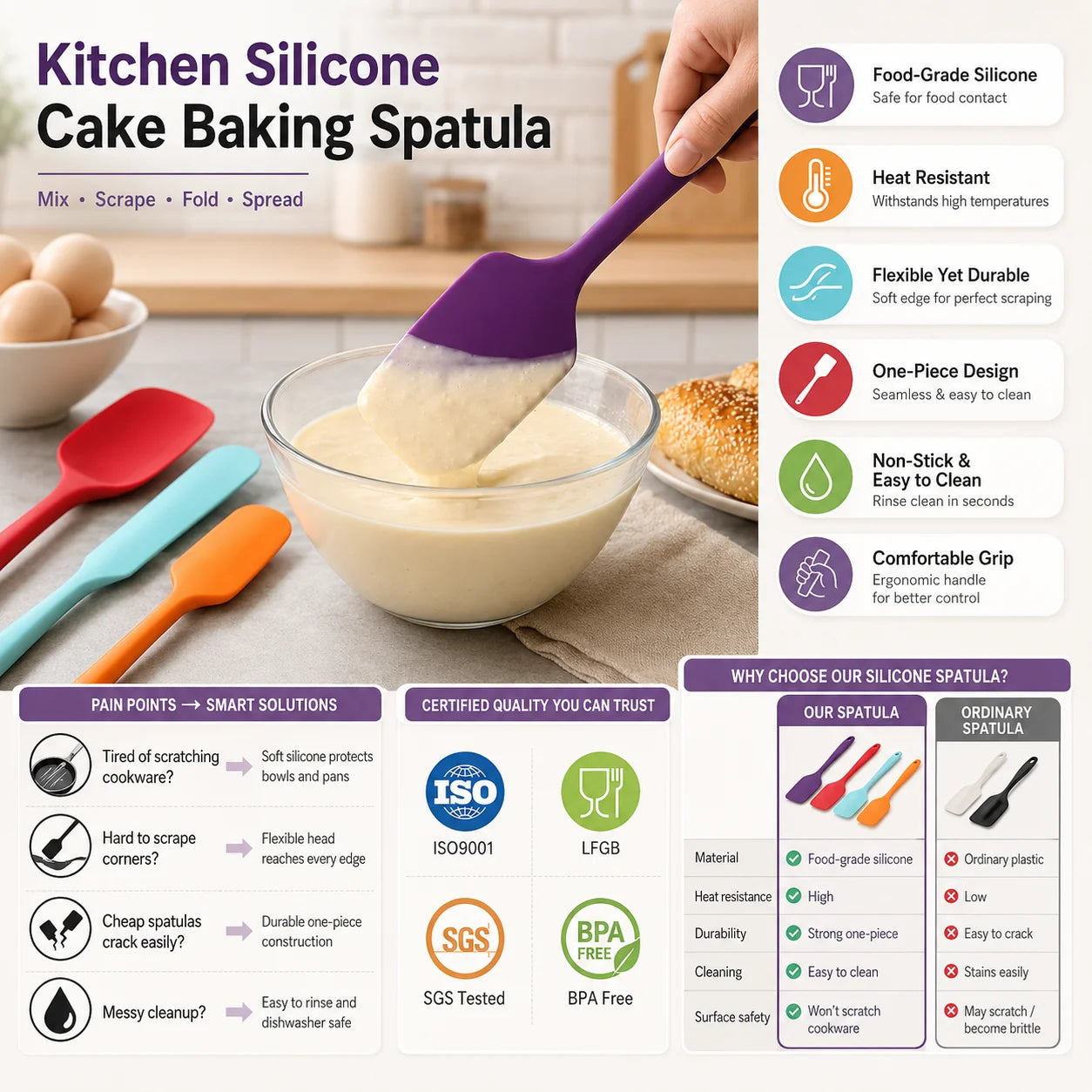 Customized Logo Kitchen Silicone Cake Baking Spatula Heat Resistant Non Stick Baking Tool