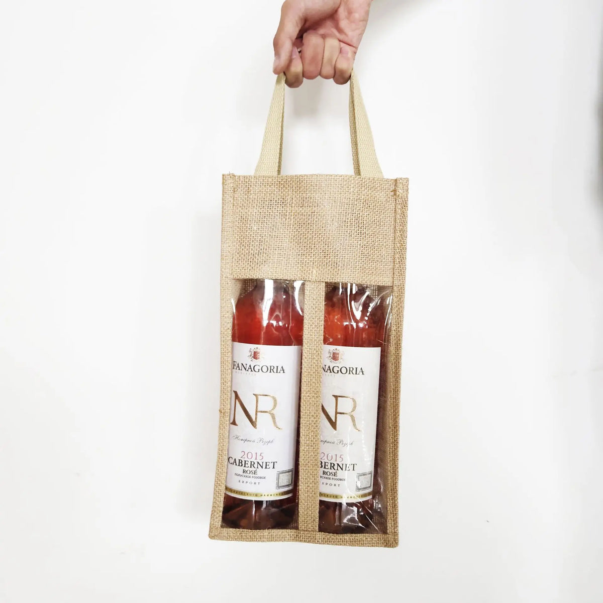 Single Jute Handbag Burlap Wine Bottle Bag with Drawstring Rope Handle 16*35cm for Gift Packaging