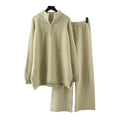 Women's Casual Knitting Set Autumn Winter Two-Piece Sweater Wide-Leg Pants Suit Solid Pattern Woolen Fabric