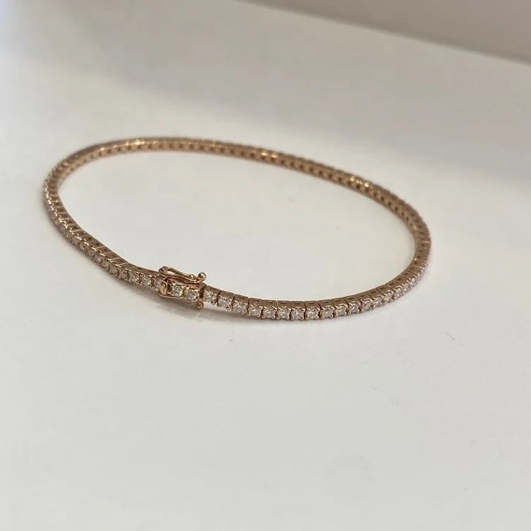 Ruyi Custom 18K Rose Gold 1.5mm 1CT Tennis Bracelet Chain Elegant Fine Bangle for Women and Girls
