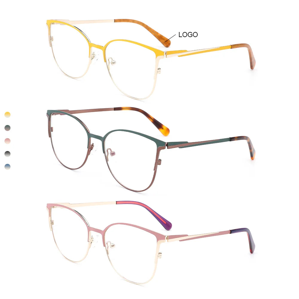 Women's Luxury Fashion Optical Computer Glasses Stainless Steel Eyeglasses with Cat Eye Design for Adults Lunettes Metal Frame